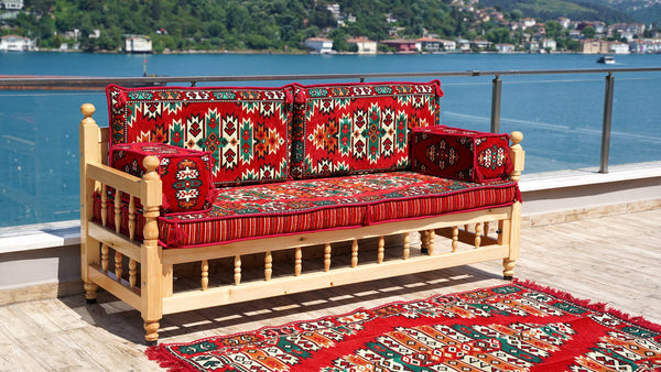 Floor Cushions Set, Arabic Floor Seating, Patio Furniture, Wooden Bench Sofa Sets, Arabic Majlis Set, Arabic Seating Jalsah, Traditional Wooden Bench, Yemeni Majlis, Garden Sofa Set