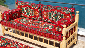 Floor Cushions Set, Arabic Floor Seating, Patio Furniture, Wooden Bench Sofa Sets, Arabic Majlis Set, Arabic Seating Jalsah, Traditional Wooden Bench, Yemeni Majlis, Garden Sofa Set