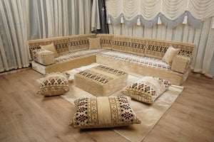 Beige Baghdad Ethnic: Arabic Floor Seating – Floor Sofa With Backrest – Moroccan Style Couch – Modular Sofa Cushions