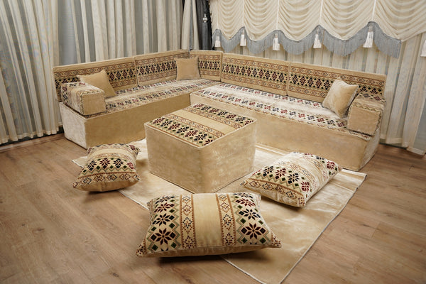 Turkish Floor Sofa, Boho Floor Couches, Diwan Sofa Sets, Moroccan Style Couch, Arabic Floor Sofa with Cushions, Arabic Jalsa Set