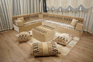 Beige Baghdad Ethnic: Arabic Floor Seating – Floor Sofa With Backrest – Moroccan Style Couch – Modular Sofa Cushions