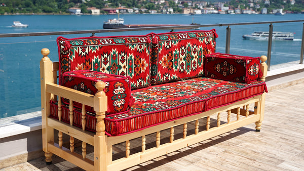 Floor Cushions Set, Arabic Floor Seating, Patio Furniture, Wooden Bench Sofa Sets, Arabic Majlis Set, Arabic Seating Jalsah, Traditional Wooden Bench, Yemeni Majlis, Garden Sofa Set
