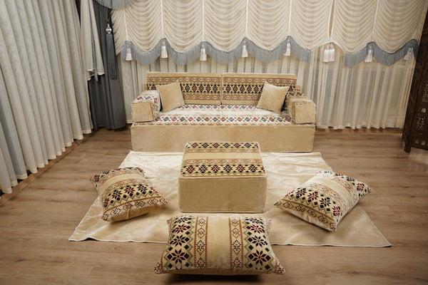Beige Baghdad Ethnic: Arabic Floor Seating – Floor Sofa With Backrest – Moroccan Style Couch – Modular Sofa Cushions