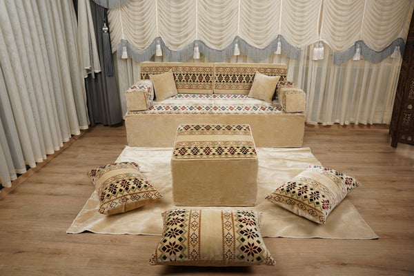 Beige Baghdad Ethnic: Arabic Floor Seating – Floor Sofa With Backrest – Moroccan Style Couch – Modular Sofa Cushions