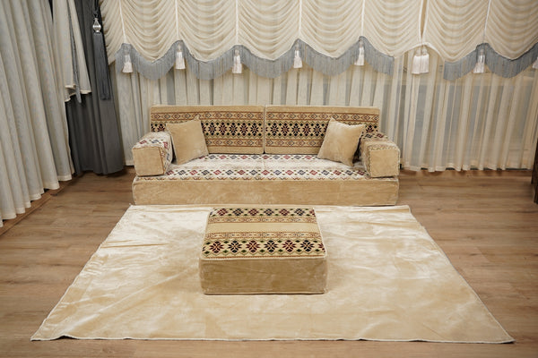 Beige Baghdad Ethnic: Arabic Floor Seating – Floor Sofa With Backrest – Moroccan Style Couch – Modular Sofa Cushions