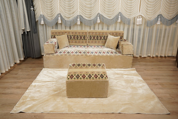 Beige Baghdad Ethnic: Arabic Floor Seating – Floor Sofa With Backrest – Moroccan Style Couch – Modular Sofa Cushions