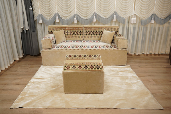 Beige Baghdad Ethnic: Arabic Floor Seating – Floor Sofa With Backrest – Moroccan Style Couch – Modular Sofa Cushions