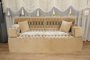 Beige Baghdad Ethnic: Arabic Floor Seating – Floor Sofa With Backrest – Moroccan Style Couch – Modular Sofa Cushions