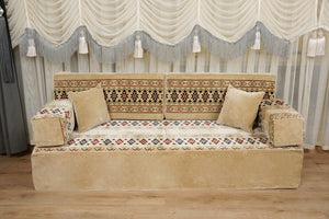 Beige Baghdad Ethnic: Arabic Floor Seating – Floor Sofa With Backrest – Moroccan Style Couch – Modular Sofa Cushions