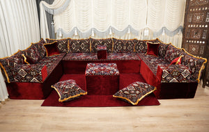 Boho Floor Couches, Diwan Sofa Sets, Velvet Majlis Sofa, Ottoman Cushion Set, Handmade Floor Seating Sofa, Sectional Floor Sofa