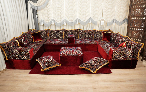 Boho Floor Couches, Diwan Sofa Sets, Velvet Majlis Sofa, Ottoman Cushion Set, Handmade Floor Seating Sofa, Sectional Floor Sofa