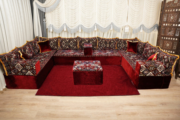 Boho Floor Couches, Diwan Sofa Sets, Velvet Majlis Sofa, Ottoman Cushion Set, Handmade Floor Seating Sofa, Sectional Floor Sofa