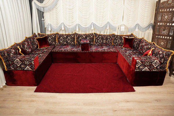 Boho Floor Couches, Diwan Sofa Sets, Velvet Majlis Sofa, Ottoman Cushion Set, Handmade Floor Seating Sofa, Sectional Floor Sofa