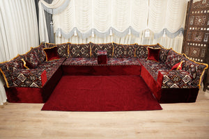 Boho Floor Couches, Diwan Sofa Sets, Velvet Majlis Sofa, Ottoman Cushion Set, Handmade Floor Seating Sofa, Sectional Floor Sofa