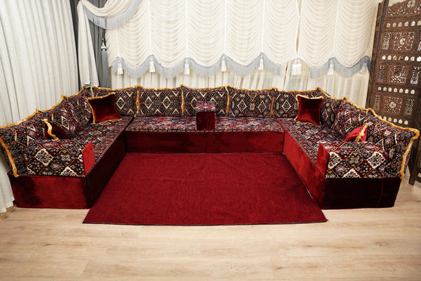 Boho Floor Couches, Diwan Sofa Sets, Velvet Majlis Sofa, Ottoman Cushion Set, Handmade Floor Seating Sofa, Sectional Floor Sofa