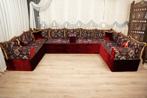 Boho Floor Couches, Diwan Sofa Sets, Velvet Majlis Sofa, Ottoman Cushion Set, Handmade Floor Seating Sofa, Sectional Floor Sofa