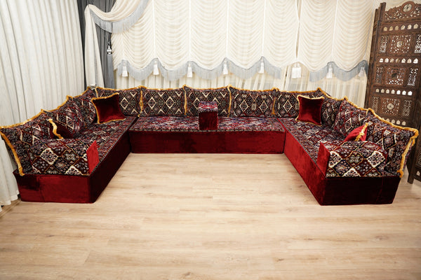 Boho Floor Couches, Diwan Sofa Sets, Velvet Majlis Sofa, Ottoman Cushion Set, Handmade Floor Seating Sofa, Sectional Floor Sofa