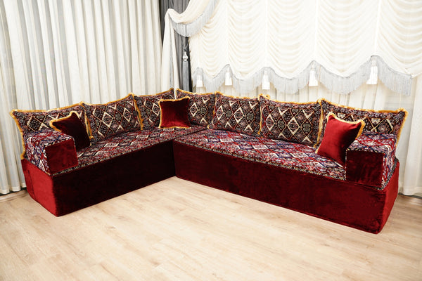 Boho Floor Couches, Diwan Sofa Sets, Velvet Majlis Sofa, Ottoman Cushion Set, Handmade Floor Seating Sofa, Sectional Floor Sofa