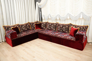 Boho Floor Couches, Diwan Sofa Sets, Velvet Majlis Sofa, Ottoman Cushion Set, Handmade Floor Seating Sofa, Sectional Floor Sofa