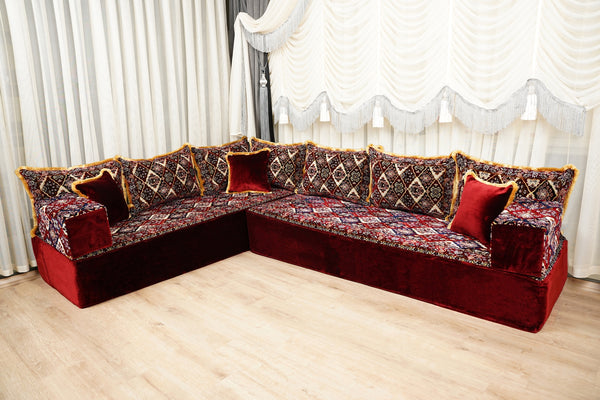 Ensembles de canapé Diwan, canapé Majlis en velours, ensemble de coussins ottomans, canapé assis au sol fait main, canapé modulaire au sol, canapé bohème au sol, canapé traditionnel au sol