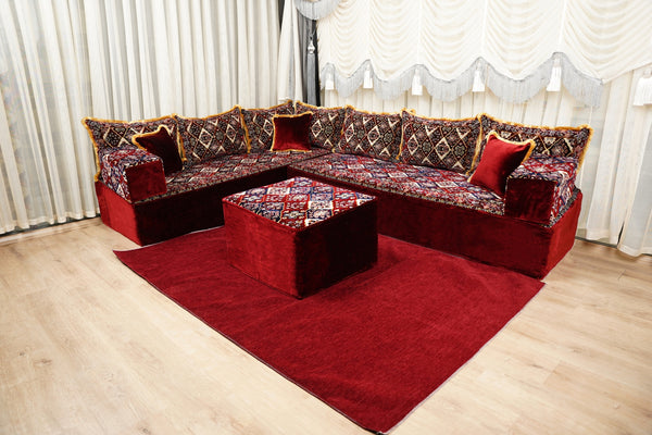 Boho Floor Couches, Diwan Sofa Sets, Velvet Majlis Sofa, Ottoman Cushion Set, Handmade Floor Seating Sofa, Sectional Floor Sofa