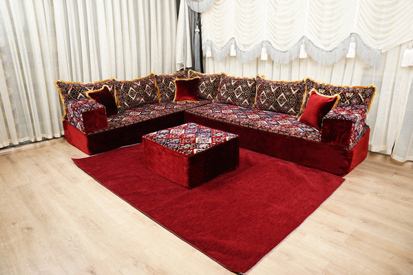Boho Floor Couches, Diwan Sofa Sets, Velvet Majlis Sofa, Ottoman Cushion Set, Handmade Floor Seating Sofa, Sectional Floor Sofa