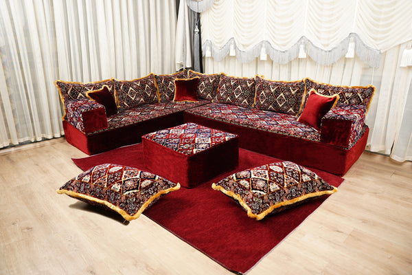 Boho Floor Couches, Diwan Sofa Sets, Velvet Majlis Sofa, Ottoman Cushion Set, Handmade Floor Seating Sofa, Sectional Floor Sofa