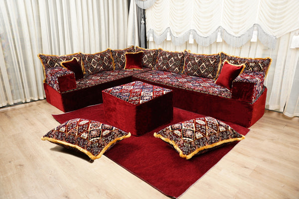 Ensembles de canapé Diwan, canapé Majlis en velours, ensemble de coussins ottomans, canapé assis au sol fait main, canapé modulaire au sol, canapé bohème au sol, canapé traditionnel au sol