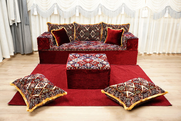 Boho Floor Couches, Diwan Sofa Sets, Velvet Majlis Sofa, Ottoman Cushion Set, Handmade Floor Seating Sofa, Sectional Floor Sofa