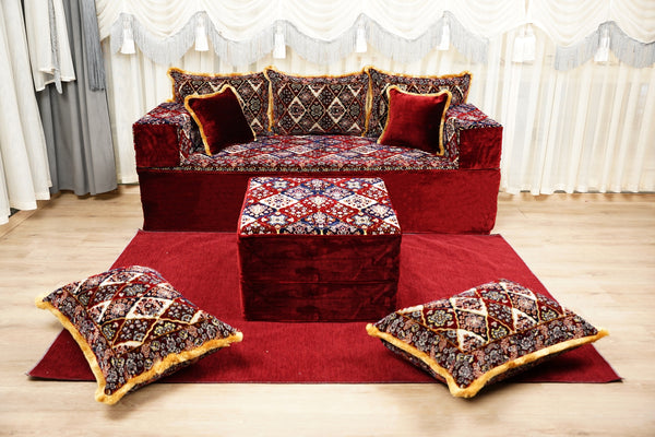 Ensembles de canapé Diwan, canapé Majlis en velours, ensemble de coussins ottomans, canapé assis au sol fait main, canapé modulaire au sol, canapé bohème au sol, canapé traditionnel au sol