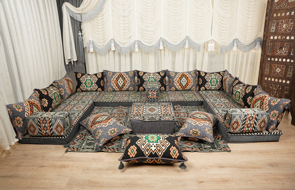 U Shaped Floor Cushion, Kilim Pattern Pillow, Ottoman Floor Sofa Seating Set, Traditional Sofa Set, Floor Seating Sofa, Diwan Sofa Sets