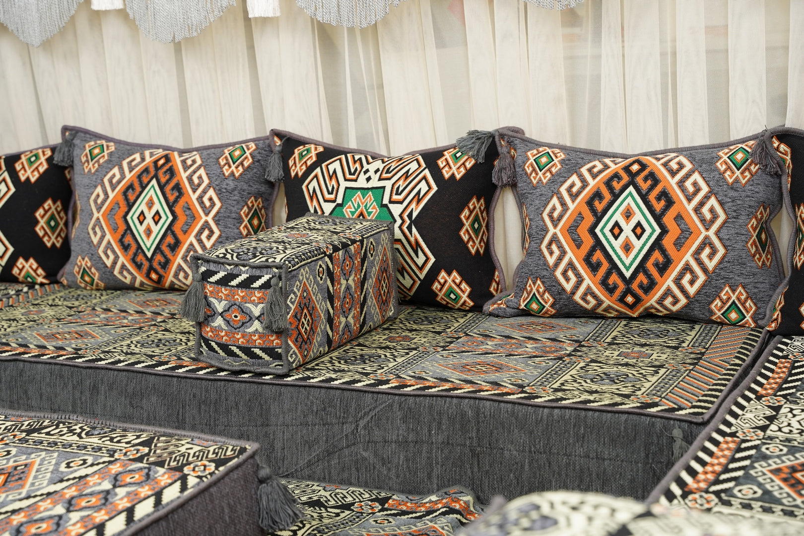 Coussin de sol en forme de U, coussin à motif kilim, ensemble de sièges ottoman au sol, ensemble de canapé traditionnel, canapé de sol, ensembles de canapés Diwan
