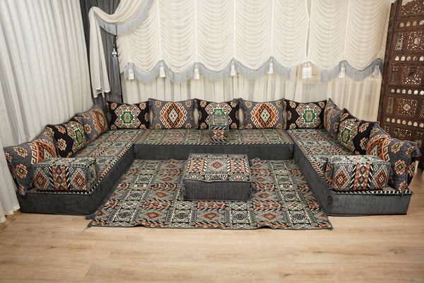 Ottoman Floor Sofa Seating Set, Traditional Sofa Set, Diwan Sofa Sets, Arabic Majlis Sofa, Moroccan Sofa Set, Ottoman Couch