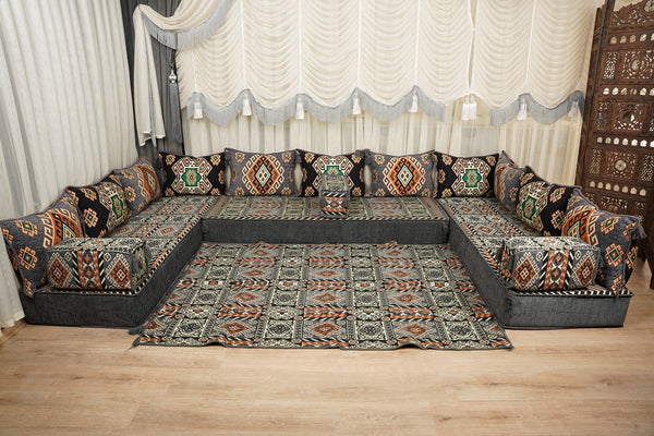 Ottoman Floor Sofa Seating Set, Traditional Sofa Set, Diwan Sofa Sets, Arabic Majlis Sofa, Moroccan Sofa Set, Ottoman Couch