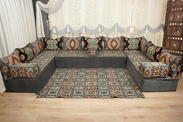 Gray Moritania Mirage: Single Floor Sofa – Arabic Majlis Seating – Moroccan Style Couch – Traditional Turkish Sofa Set