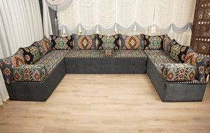 Gray Moritania Mirage: Single Floor Sofa – Arabic Majlis Seating – Moroccan Style Couch – Traditional Turkish Sofa Set