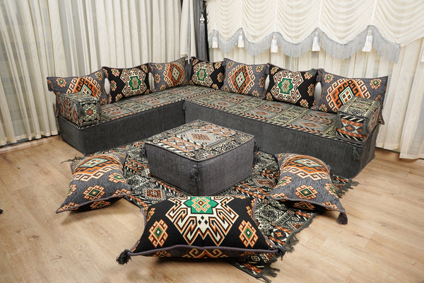 Gray Moritania Mirage: Single Floor Sofa – Arabic Majlis Seating – Moroccan Style Couch – Traditional Turkish Sofa Set