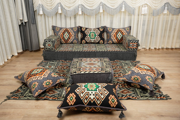 Ottoman Floor Sofa Seating Set, Traditional Sofa Set, Diwan Sofa Sets, Arabic Majlis Sofa, Moroccan Sofa Set, Ottoman Couch