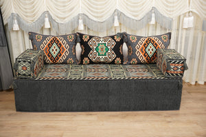 Gray Moritania Mirage: Single Floor Sofa – Arabic Majlis Seating – Moroccan Style Couch – Traditional Turkish Sofa Set