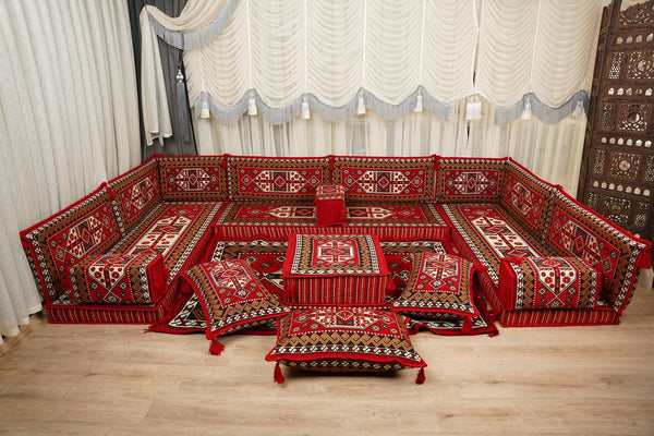 Red Arabic Lounge Sofa, Diwan Sofa Sets, Moroccan Couch, Floor Sofa Seating Set, Moroccan Couch, Arabic Jalsa Set