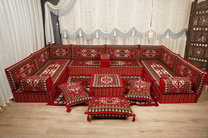 Red Arabic Lounge Sofa, Diwan Sofa Sets, Moroccan Couch, Floor Sofa Seating Set, Moroccan Couch, Arabic Jalsa Set