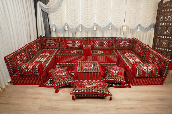 Red Arabic Lounge Sofa, Diwan Sofa Sets, Moroccan Couch, Floor Sofa Seating Set, Moroccan Couch, Arabic Jalsa Set