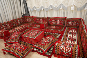 Red Arabic Lounge Sofa, Diwan Sofa Sets, Moroccan Couch, Floor Sofa Seating Set, Moroccan Couch, Arabic Jalsa Set