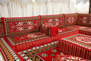 Red Arabic Lounge Sofa, Diwan Sofa Sets, Moroccan Couch, Floor Sofa Seating Set, Moroccan Couch, Arabic Jalsa Set