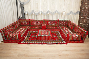 Red Arabic Lounge Sofa, Diwan Sofa Sets, Moroccan Couch, Floor Sofa Seating Set, Moroccan Couch, Arabic Jalsa Set
