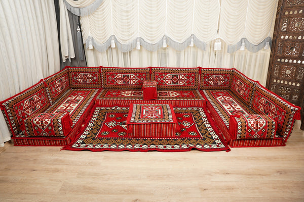 Red Arabic Lounge Sofa, Diwan Sofa Sets, Moroccan Couch, Floor Sofa Seating Set, Moroccan Couch, Arabic Jalsa Set