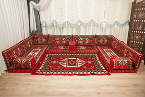 Red Arabic Lounge Sofa, Diwan Sofa Sets, Moroccan Couch, Floor Sofa Seating Set, Moroccan Couch, Arabic Jalsa Set