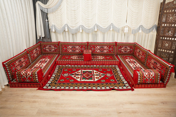 Red Arabic Lounge Sofa, Diwan Sofa Sets, Moroccan Couch, Floor Sofa Seating Set, Moroccan Couch, Arabic Jalsa Set