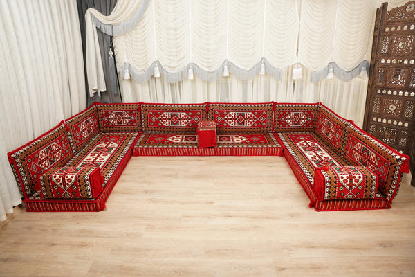 Red Arabic Lounge Sofa, Diwan Sofa Sets, Moroccan Couch, Floor Sofa Seating Set, Moroccan Couch, Arabic Jalsa Set
