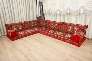 Red Arabic Lounge Sofa, Diwan Sofa Sets, Moroccan Couch, Floor Sofa Seating Set, Moroccan Couch, Arabic Jalsa Set